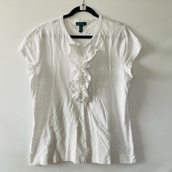 Lauren Ralph Lauren Tops - Lauren Jeans Co. Womens White Cap Sleeve Ruffle Trim Chic Blouse Top Size XL